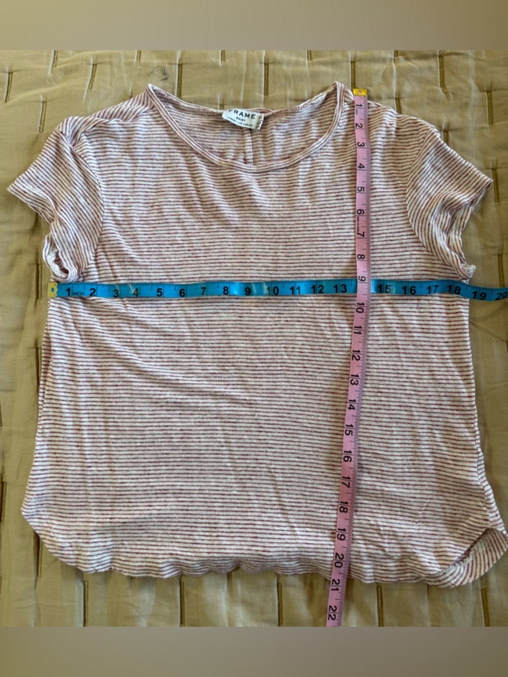Frame Denim Red & White Striped 100% Linen Short Sleeve Crew Tee - Picture 6 of 6